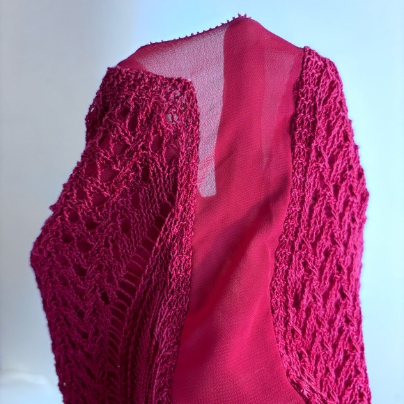 LUCKY BRAND Sz S Top Crochet Sheer Side Panels Crew Neck Longer Line Tank Top - Picture 6 of 8